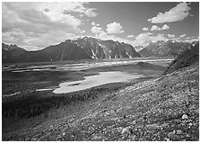 Kennicott Glacier and lake in the distance. Wrangell-St Elias National Park ( black and white)