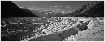 Glacier with crevasses. Wrangell-St Elias National Park (Panoramic black and white)
