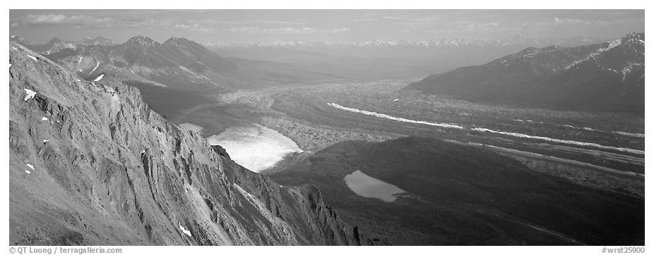 Glacier system from above. Wrangell-St Elias National Park (black and white)