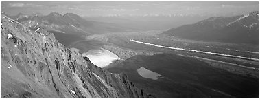 Glacier system from above. Wrangell-St Elias National Park (Panoramic black and white)