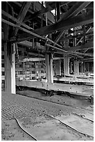 Shaking tables in the Kennecott concentration plant. Wrangell-St Elias National Park ( black and white)
