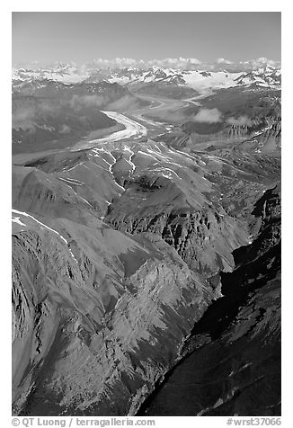 Aerial view of Chitistone Mountains. Wrangell-St Elias National Park (black and white)