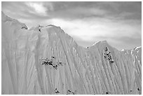 Aerial view of flutted wall, University Range. Wrangell-St Elias National Park, Alaska, USA. (black and white)