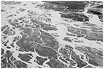Aerial view of river braids. Wrangell-St Elias National Park, Alaska, USA. (black and white)
