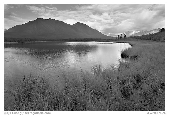 Clearing storm on lake. Wrangell-St Elias National Park (black and white)
