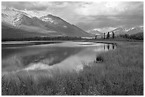 Mountains reflected in lake. Wrangell-St Elias National Park, Alaska, USA. (black and white)