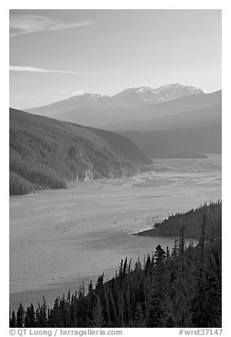 Wide Chitina River and Chugach Mountains. Wrangell-St Elias National Park (black and white)