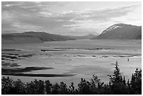 Wide Copper River at sunset. Wrangell-St Elias National Park ( black and white)