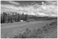 Airstrip at the end of Nabesna Road. Wrangell-St Elias National Park ( black and white)