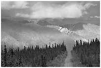 Road and Nutzotin Mountains at sunset. Wrangell-St Elias National Park ( black and white)