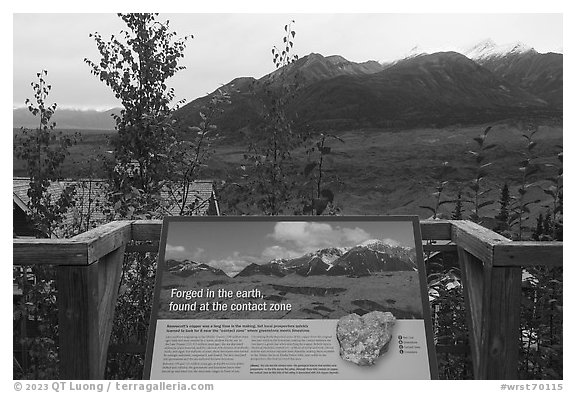 Contact zone interpretive sign, Kennicott. Wrangell-St Elias National Park (black and white)