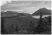 Root Glacier, Donoho Peak, Wrangell Range, autumn sunrise. Wrangell-St Elias National Park ( black and white)