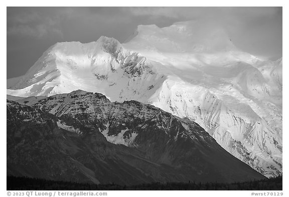 Cloud-capped Mt Blackburn. Wrangell-St Elias National Park (black and white)