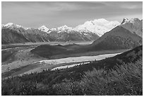 Root and Kennicott Glaciers, Mt Blackburn. Wrangell-St Elias National Park ( black and white)