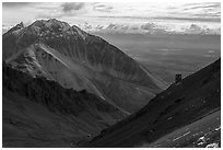 Bonanza Mine aerial tramway tower and Porphyry Mountain. Wrangell-St Elias National Park ( black and white)