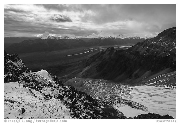 Glacier Mine and Wrangell Mountains. Wrangell-St Elias National Park (black and white)