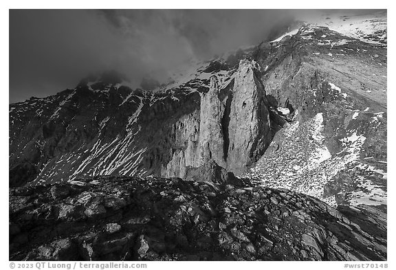 Pinnacles below Bonanza Peak. Wrangell-St Elias National Park (black and white)