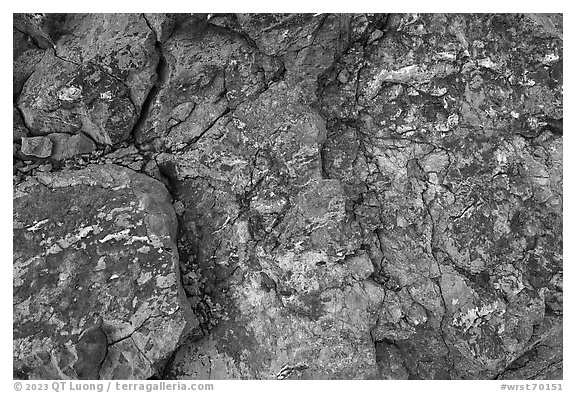 Close-up of colorful copper deposits. Wrangell-St Elias National Park (black and white)