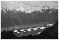 Root Glacier and Wrangell Mountains from Bonanza Ridge, late afternoon. Wrangell-St Elias National Park ( black and white)