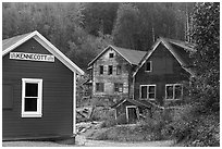 Restored Kennicott train station and dilapidated buildings. Wrangell-St Elias National Park ( black and white)