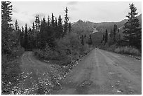 Old Wagon Road and new road. Wrangell-St Elias National Park ( black and white)