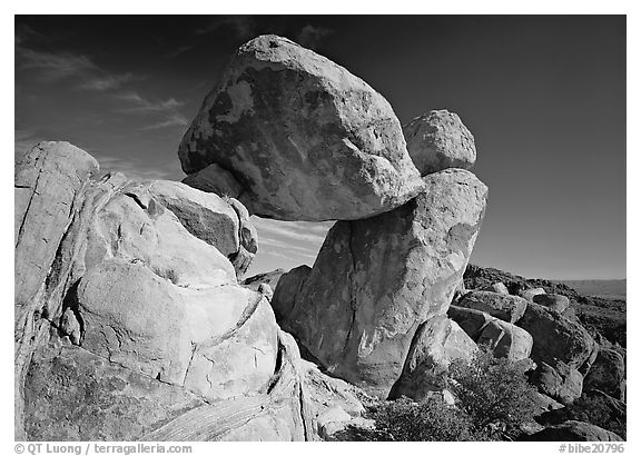 Balanced rock in Grapevine mountains. Big Bend National Park (black and white)