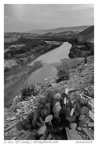 Rio Grande Wild and Scenic River, dusk. Big Bend National Park (black and white)