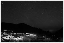 Chisos Mountains Lodge and stars at night. Big Bend National Park ( black and white)
