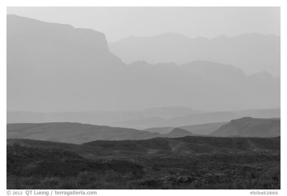 Ridges of Sierra Del Carmen mountains, morning. Big Bend National Park (black and white)