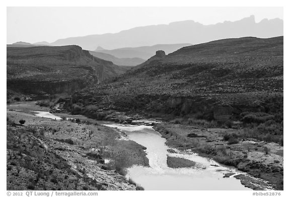 Rio Grande River canyon and Sierra del Carmen. Big Bend National Park (black and white)