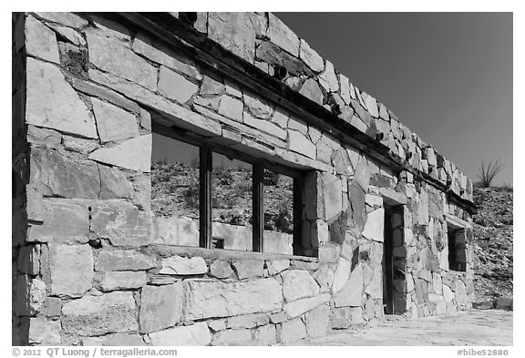 Ruins of historic bathhouse. Big Bend National Park (black and white)
