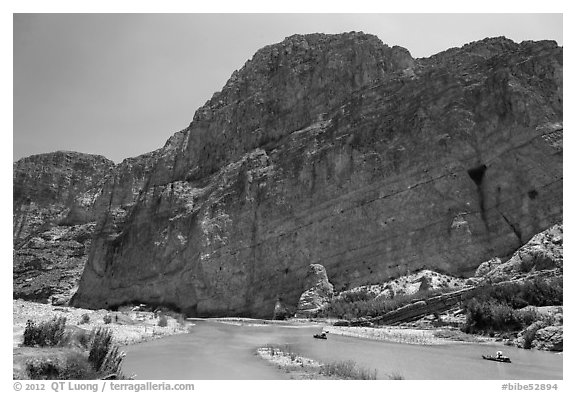 Canoes in Boquillas Canyon. Big Bend National Park (black and white)