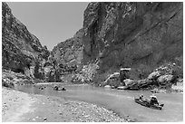 Paddling the Rio Grande in Boquillas Canyon. Big Bend National Park, Texas, USA. (black and white)