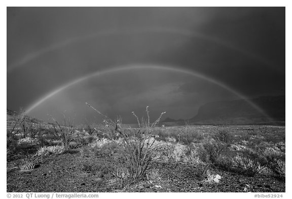 Double rainbow over Chihuahuan desert. Big Bend National Park, Texas, USA.