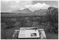 Interpretive sign, Chisos Mountains. Big Bend National Park ( black and white)