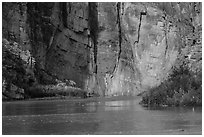Santa Elena Canyon walls reflected in Terlingua Creek. Big Bend National Park ( black and white)