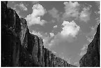Santa Elena Canyon limestone walls and clouds. Big Bend National Park ( black and white)