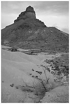 Volcanic tower near Tuff Canyon. Big Bend National Park, Texas, USA. (black and white)