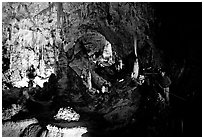 Visitor in large room. Carlsbad Caverns National Park, New Mexico, USA. (black and white)