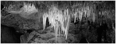 Stalactite Chandelier. Carlsbad Caverns National Park (Panoramic black and white)