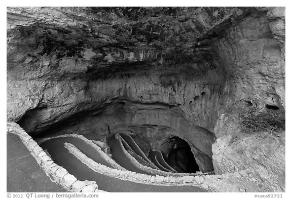 Natural entrance walkway. Carlsbad Caverns National Park (black and white)