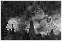Park visitor looking, cave room. Carlsbad Caverns National Park ( black and white)