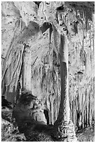 Delicate stalagtites with iron oxide staining in Painted Grotto. Carlsbad Caverns National Park ( black and white)