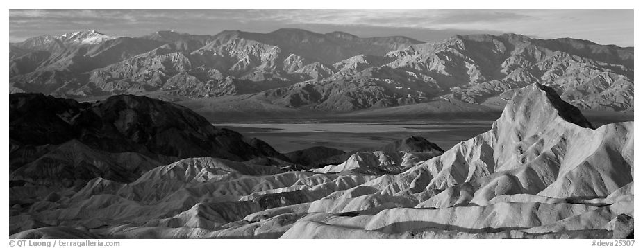 Zabriskie Point, Death Valley, and mountains in winter. Death Valley National Park (black and white)