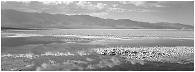Reflections in shallow pond, Badwater. Death Valley National Park (Panoramic black and white)
