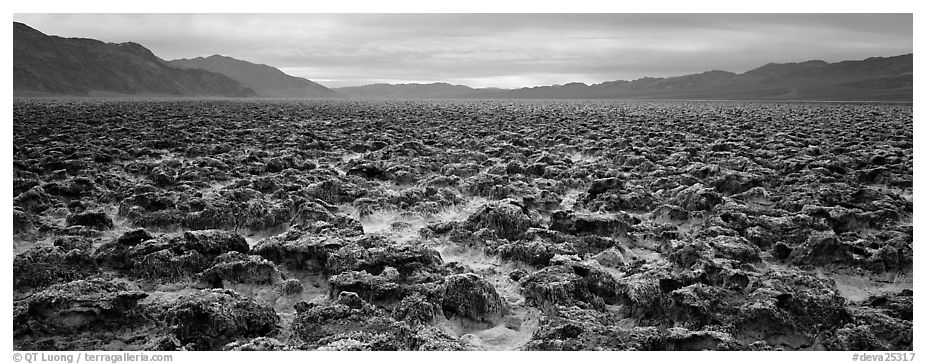 Lumpy salt surface, Devil's Golf Course. Death Valley National Park (black and white)