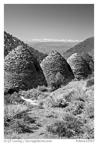 Wildrose Charcoal kilns with Sierra Nevada in background. Death Valley National Park (black and white)
