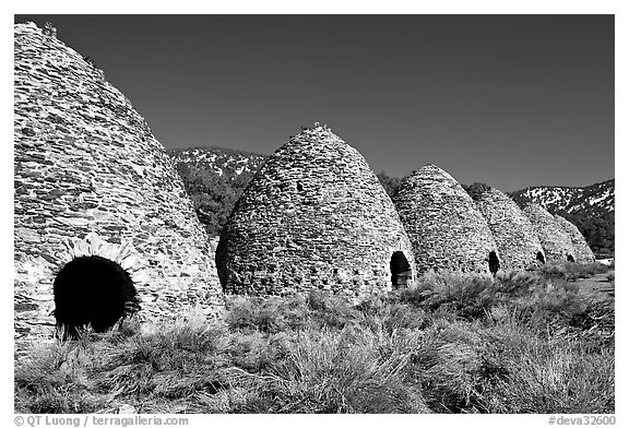 Wildrose charcoal kilns, considered to be the best surviving examples found in the western states. Death Valley National Park (black and white)