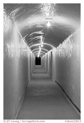 Access tunnel to Furnace Creek Inn by night. Death Valley National Park (black and white)