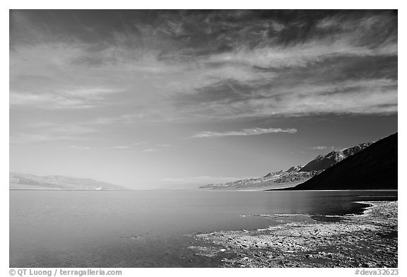 Valley and Lake at Badwater, early morning. Death Valley National Park (black and white)